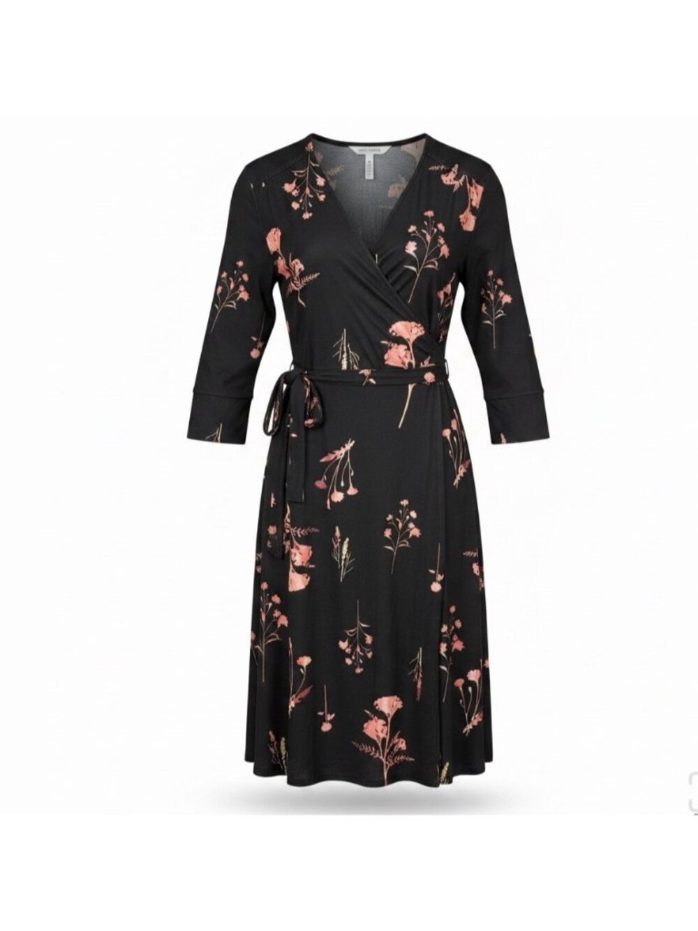 Helene Clarkson Womens Black Wrap Dress Floral Print Size L